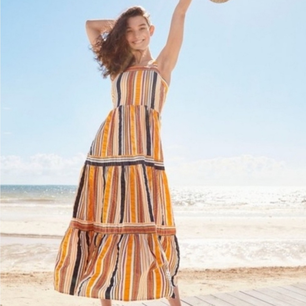 Loft Rivera Striped Multicolor Tiered Maxi Dress